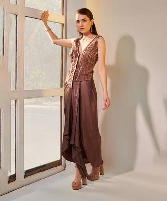 Earthy brown jacket and skirt set 1