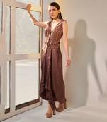 Earthy brown jacket and skirt set