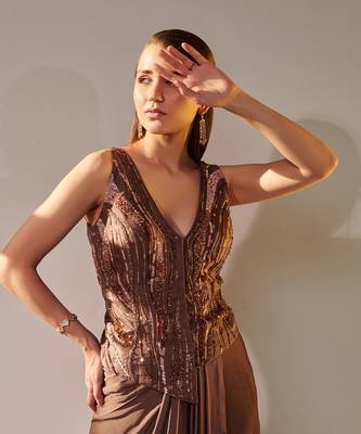 Earthy brown jacket and skirt set 3