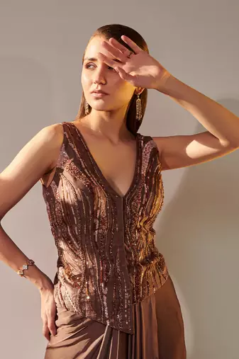 Earthy brown jacket and skirt set