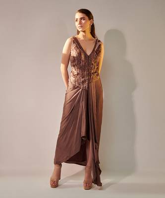 Earthy brown jacket and skirt set 4