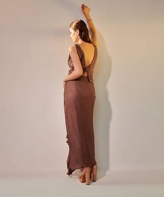 Earthy brown jacket and skirt set 5