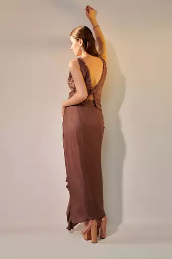 Earthy brown jacket and skirt set
