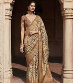 Coffee silk blend saree with unstitched blouse piece