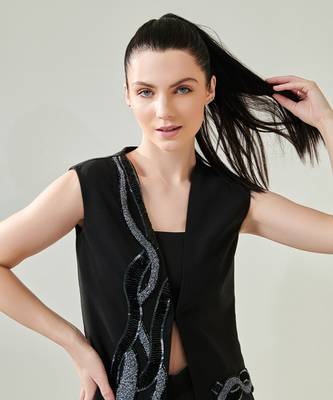Black draped gown with voluminous sleeves 3