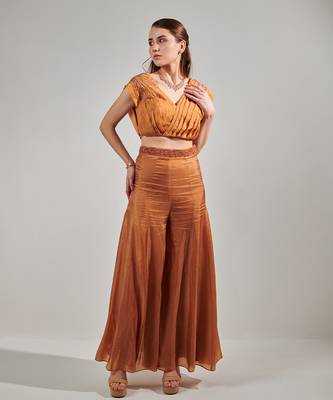 Honey mustard pleated top and sharara set 1
