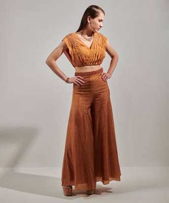 Honey mustard pleated top and sharara set 2