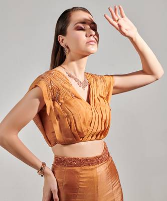 Honey mustard pleated top and sharara set 3