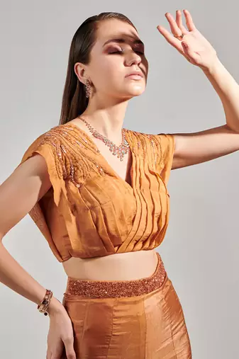 Honey mustard pleated top and sharara set