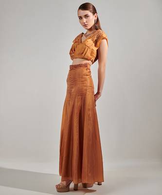 Honey mustard pleated top and sharara set 5