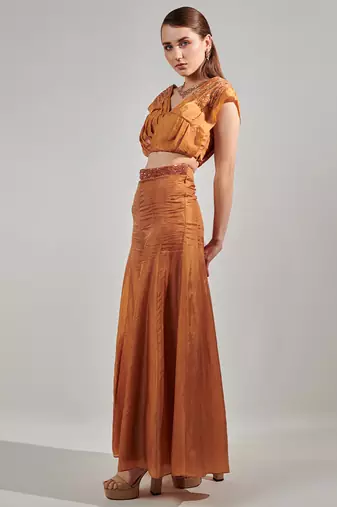 Honey mustard pleated top and sharara set