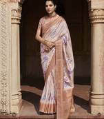 Peach silk blend saree with unstitched blouse piece