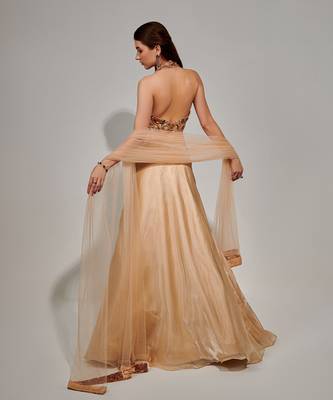 Ivory Cut Work Halter Neck Blouse And Lehenga Set 3