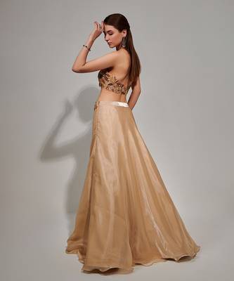 Ivory Cut Work Halter Neck Blouse And Lehenga Set 4