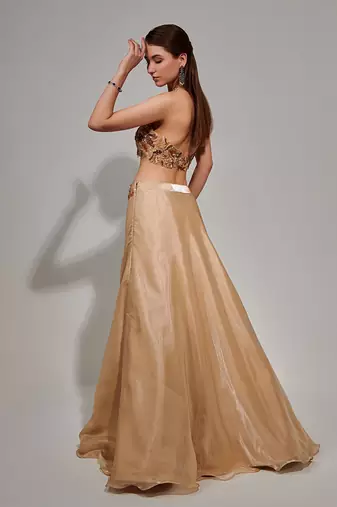 Ivory Cut Work Halter Neck Blouse And Lehenga Set