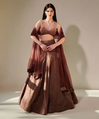 Earthy Brown Ombre Shaded Lehenga Set 1