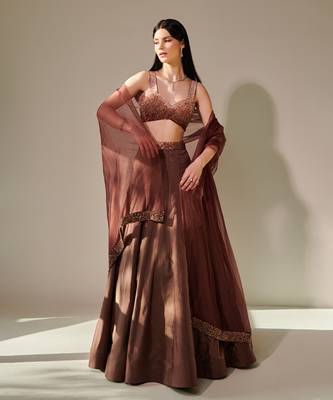 Earthy Brown Ombre Shaded Lehenga Set 4