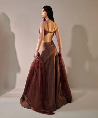 Earthy Brown Ombre Shaded Lehenga Set 5