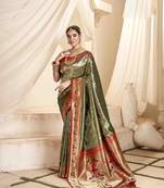 Mehndi tissue silk blend saree with unstitched tissue blouse piece