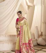Beige tissue silk blend saree with unstitched tissue blouse piece