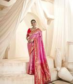 Pink tissue silk blend saree with unstitched tissue blouse piece