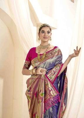 Lavender tissue silk blend saree with unstitched tissue blouse piece 2
