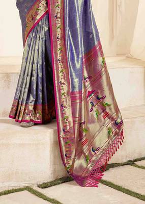 Lavender tissue silk blend saree with unstitched tissue blouse piece 3