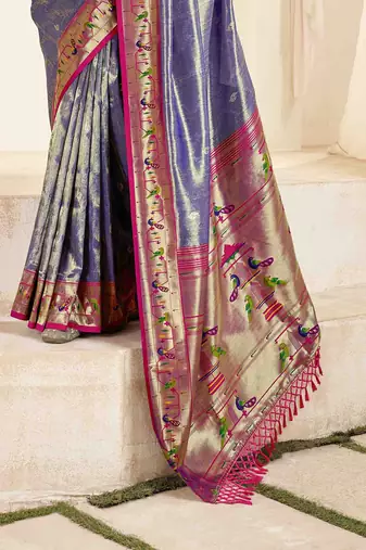 Lavender tissue silk blend saree with unstitched tissue blouse piece