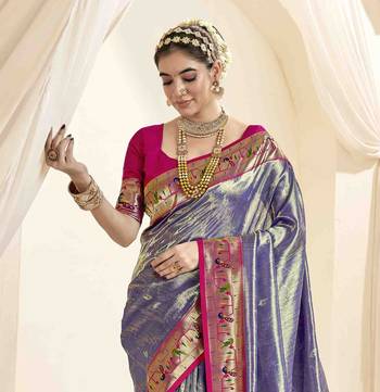 Lavender tissue silk blend saree with unstitched tissue blouse piece 4