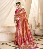 Rust tissue silk blend saree with unstitched tissue blouse piece