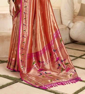 Rust tissue silk blend saree with unstitched tissue blouse piece 3
