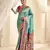 Turquoise tissue silk blend saree with unstitched tissue blouse piece