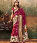 Wine silk blend saree with unstitched blouse piece