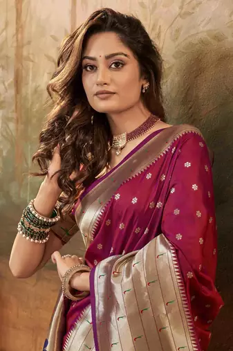 Wine silk blend saree with unstitched blouse piece
