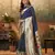 Navy blue silk blend saree with unstitched blouse piece