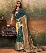 Dark green silk blend saree with unstitched blouse piece