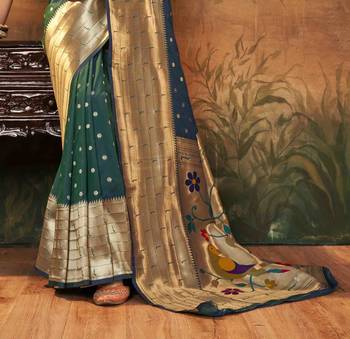 Dark green silk blend saree with unstitched blouse piece 3