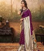 Burgundy silk blend saree with unstitched blouse piece