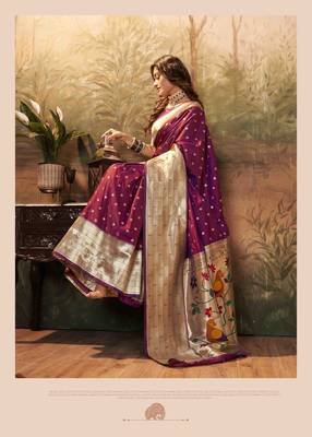 Burgundy silk blend saree with unstitched blouse piece 2