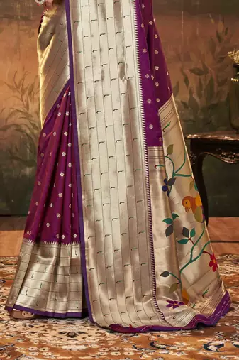 Burgundy silk blend saree with unstitched blouse piece