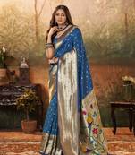 Teal  silk blend saree with unstitched blouse piece
