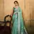 Turquoise tissue silk blend saree with unstitched tissue blouse piece