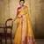 Yellow tissue silk blend saree with unstitched tissue blouse piece