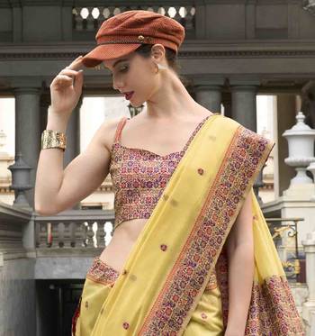 Lemon linen cotton saree with unstitched linen cotton blouse piece 4
