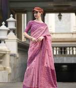 Baby pink linen cotton saree with unstitched linen cotton blouse piece
