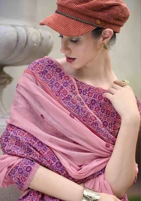 Baby pink linen cotton saree with unstitched linen cotton blouse piece 2