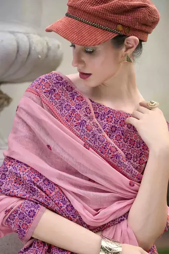 Baby pink linen cotton saree with unstitched linen cotton blouse piece