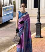 Lavender silk blend saree with unstitched blouse piece