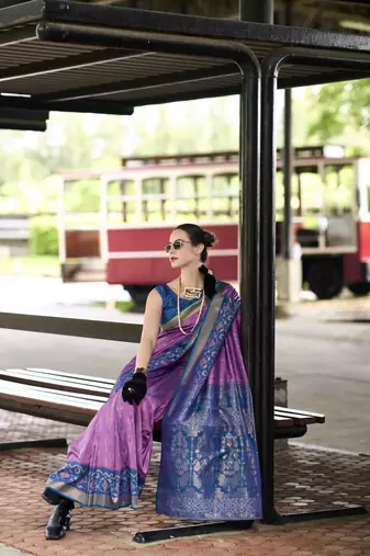 Lavender silk blend saree with unstitched blouse piece
