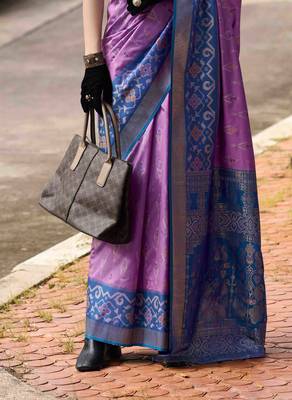 Lavender silk blend saree with unstitched blouse piece 3